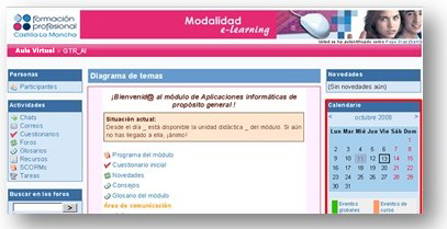 Página principal con el calendario recuadrado en rojo