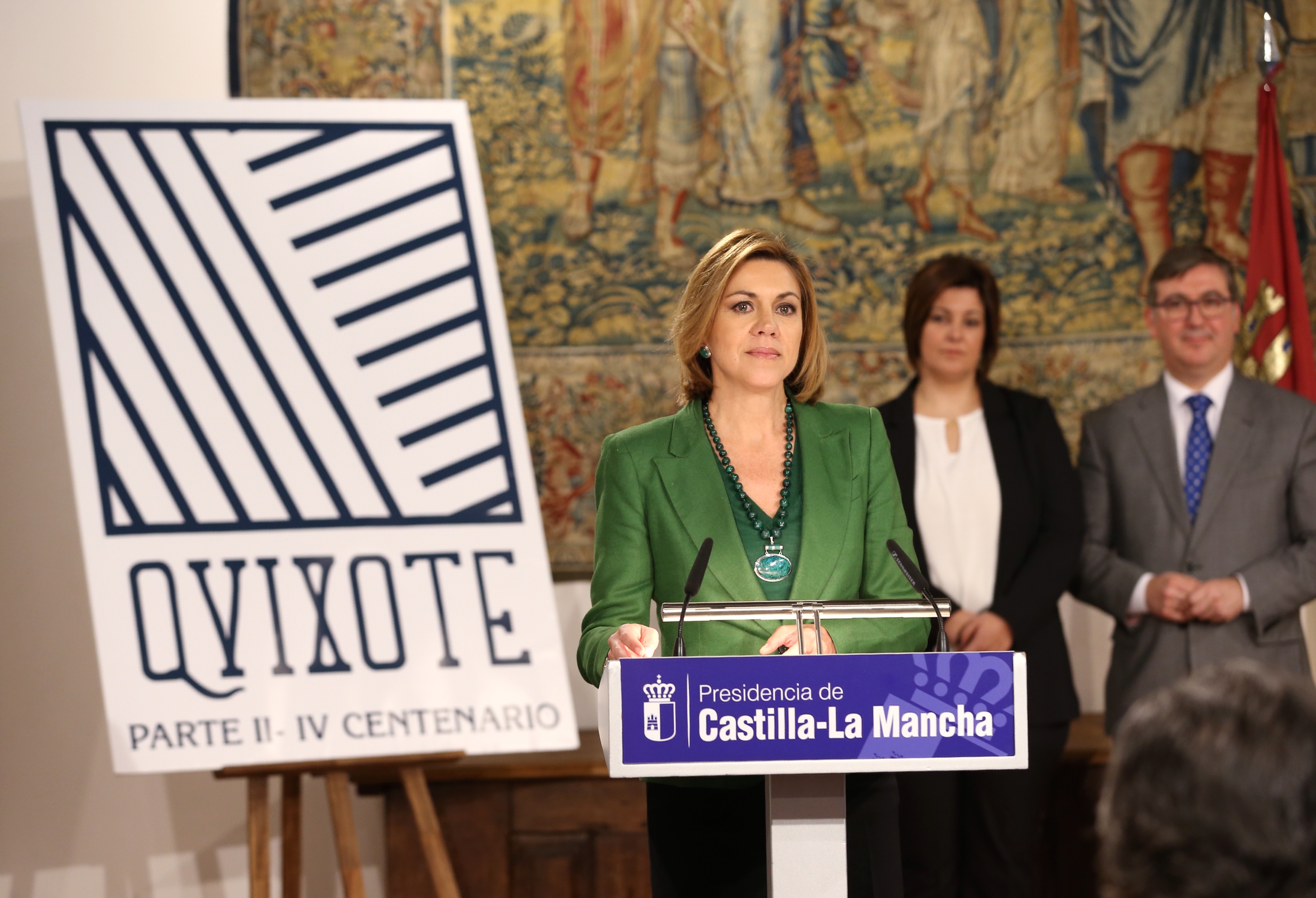 Cospedal presenta el logo del IV centenario de la publicación de la segunda parte del Quijote